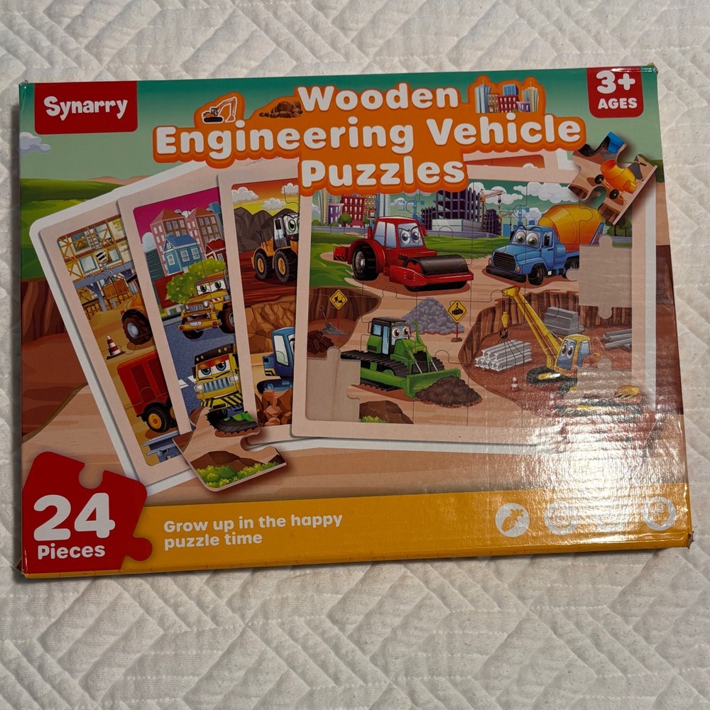 Wooden Engineering Vehicle Puzzles - 24 Pieces 4 pack NEW